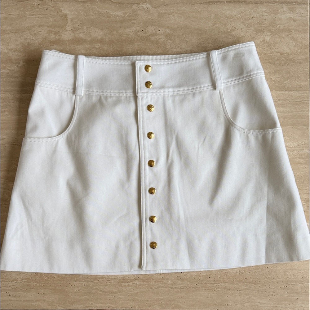 Celine White trapeze mini skirt in cotton twill